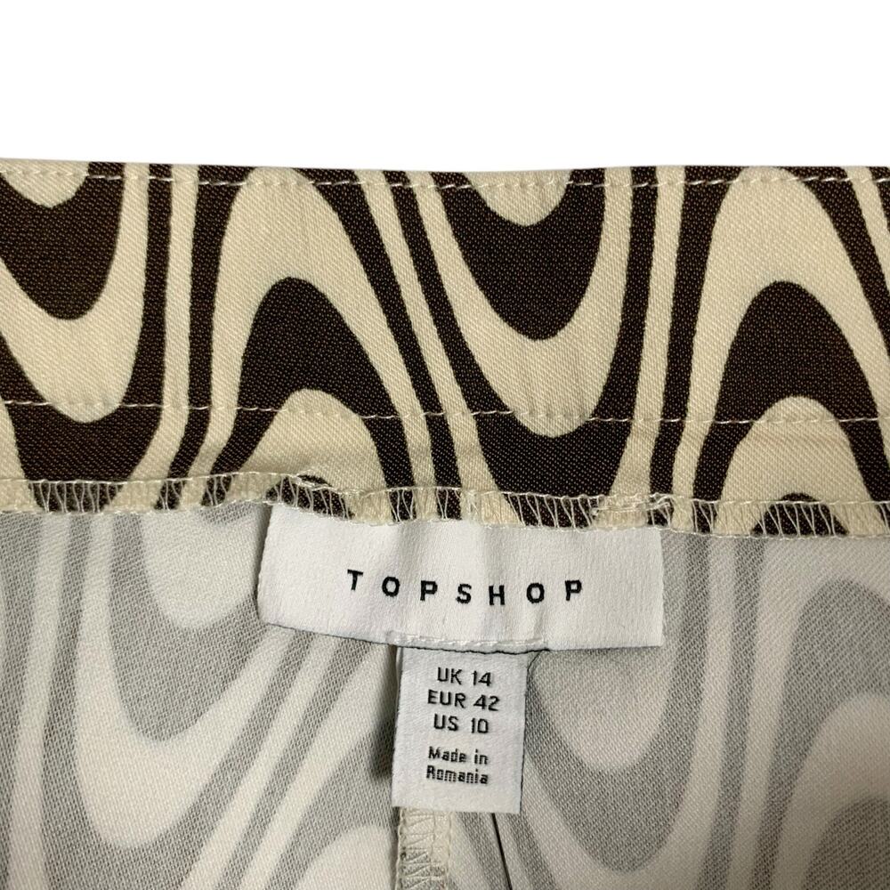 New Top Shop Pants Bengaline Flare Wavy Print Stretchy High Rise Women's 10 - Picture 9 of 11